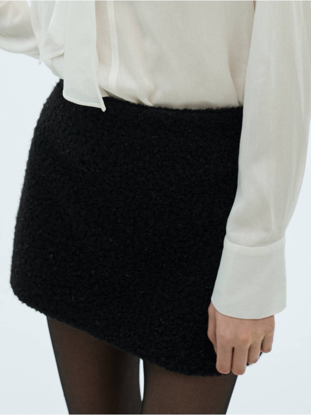 Mango NWT Black Bouclé Mini Skirt